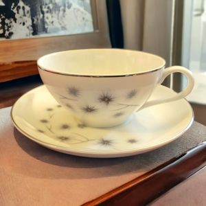 1 Vtg Platinum Star Burst Creative Tea Coffee Cup/Saucer #1014 Porcelain